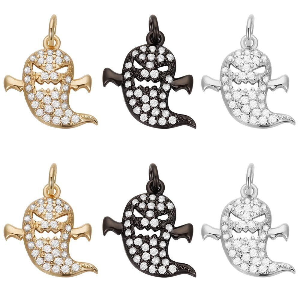 6949 1 Box 6Pcs Ghost Charms Real 18K Gold Plated Brass Cubic Zirconia